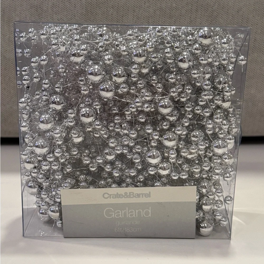 Crate & Barrel Silver Beaded Garland - 6 Feet - New in Box